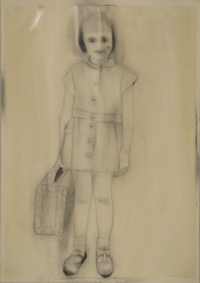 Click the image for a view of: Untitled (I promise) I love you I. 2009. Pencil, charcoal and pastel on Fabriano paper primed with rabbit skin glue. 1000X700mm