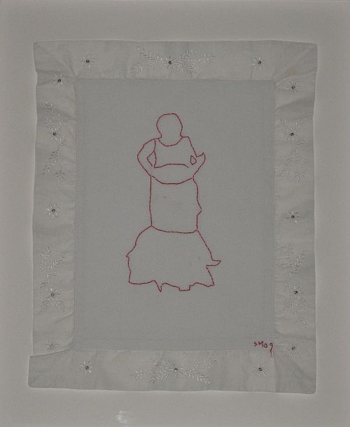 Click the image for a view of: Untitled I. 2009. Found cloth, cotton thread embroidery. 450x350mm