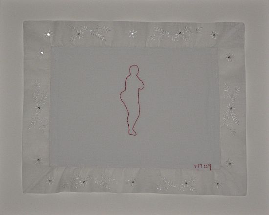 Click the image for a view of: Untitled II. 2009. Found cloth, cotton thread embroidery. 350x450mm
