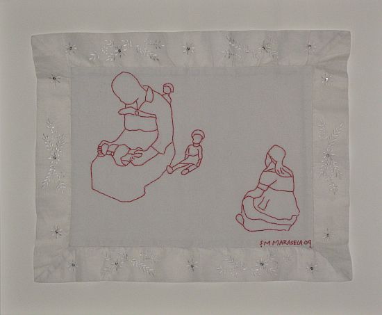 Click the image for a view of: Untitled X. 2009. Found cloth, cotton thread embroidery. 350x450mm