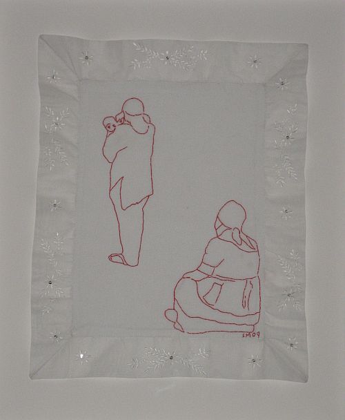 Click the image for a view of: Untitled IV. 2009. Found cloth, cotton thread embroidery. 350x450mm