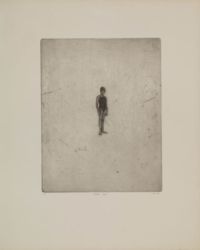 Click the image for a view of: Fiona Pole. Bather (girl). 2015. Etching, softground, roulette wheels. Edition 2. 410X330mm