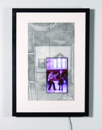 Click the image for a view of: Meninas. 2009. etching, aquatint, LCD with video. edition 3. 710 x 480 x 75mm