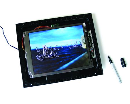 Click the image for a view of: At Sea. 2009. monovid:LCD with video, sharpie paint marker. 305 x 355mm