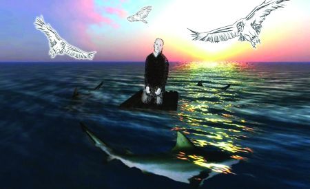 Click the image for a view of: The Gallerist. 2009. lithograph, LCD with machinima. edition 10. 280 x 255mm