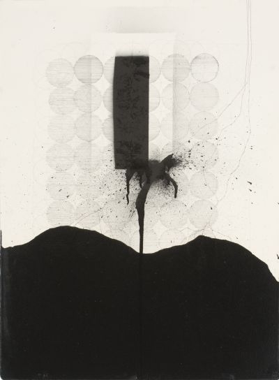Click the image for a view of: Bait al-Hikma Part I_09.  2011. Etching ink, pen and ink, graphite on paper. 770X570mm