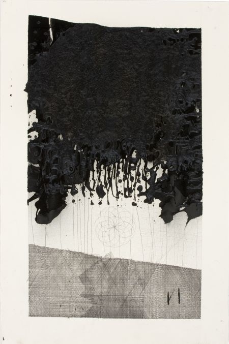 Click the image for a view of: Bait al-Hikma Part I_02.  2011. Etching ink, pen and ink, graphite on paper. 1020X670mm