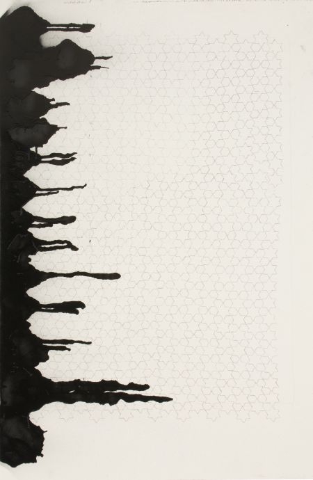 Click the image for a view of: Bait al-Hikma Part I_11.  2011. Etching ink, pen and ink, graphite on paper. 1020X670mm
