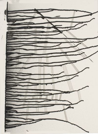 Click the image for a view of: Bait al-Hikma Part II_01.  2011. Etching ink, pen and ink, graphite on paper. 770X570mm