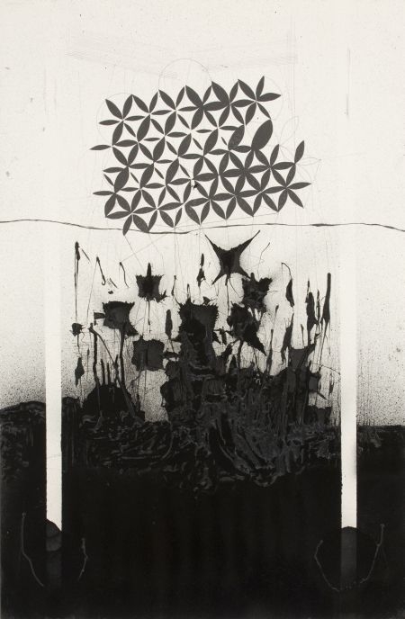 Click the image for a view of: Bait al-Hikma Part I_04.  2011. Etching ink, pen and ink, graphite on paper. 1020X670mm