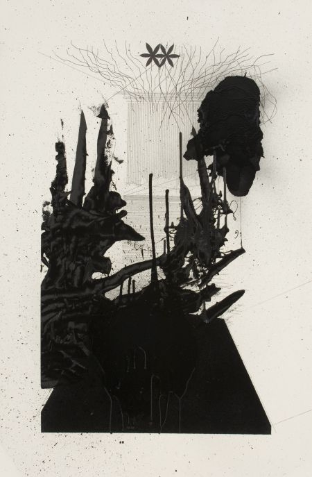Click the image for a view of: Bait al-Hikma Part I_03.  2011. Etching ink, pen and ink, graphite on paper. 1020X670mm