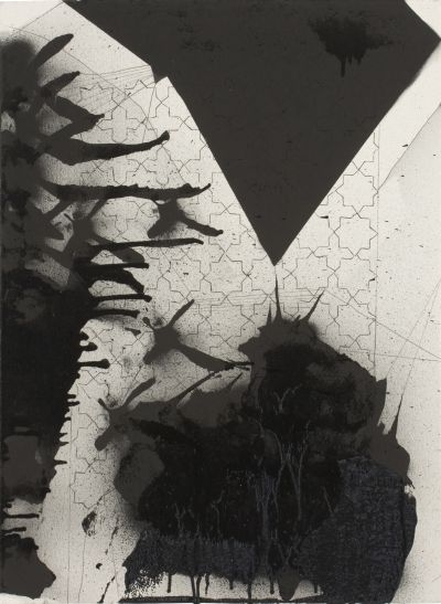 Click the image for a view of: Bait al-Hikma Part I_10.  2011. Etching ink, pen and ink, graphite on paper. 770X570mm