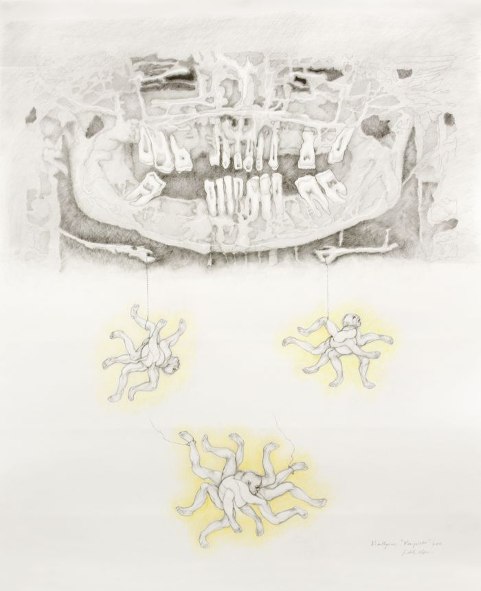 Click the image for a view of: Mouthpiece. Manipulator. 2011. Pencil and coloured pencil on paper. 1246X1022mm