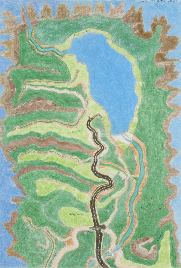 Click the image for a view of: John Phalane. South East Central Limpopo. Colour pencil, ballpoint pen on paper. 860X610mm