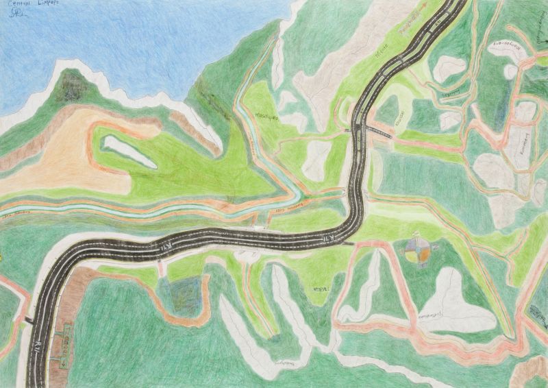 Click the image for a view of: John Phalane. Central Limpopo (Maselapata). Colour pencil,  ballpoint pen on paper. 610X860mm