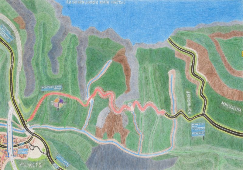 Click the image for a view of: John Phalane. Eastern Limpopo North Central. Colour pencil, ballpoint pen on paper. 610X860mm